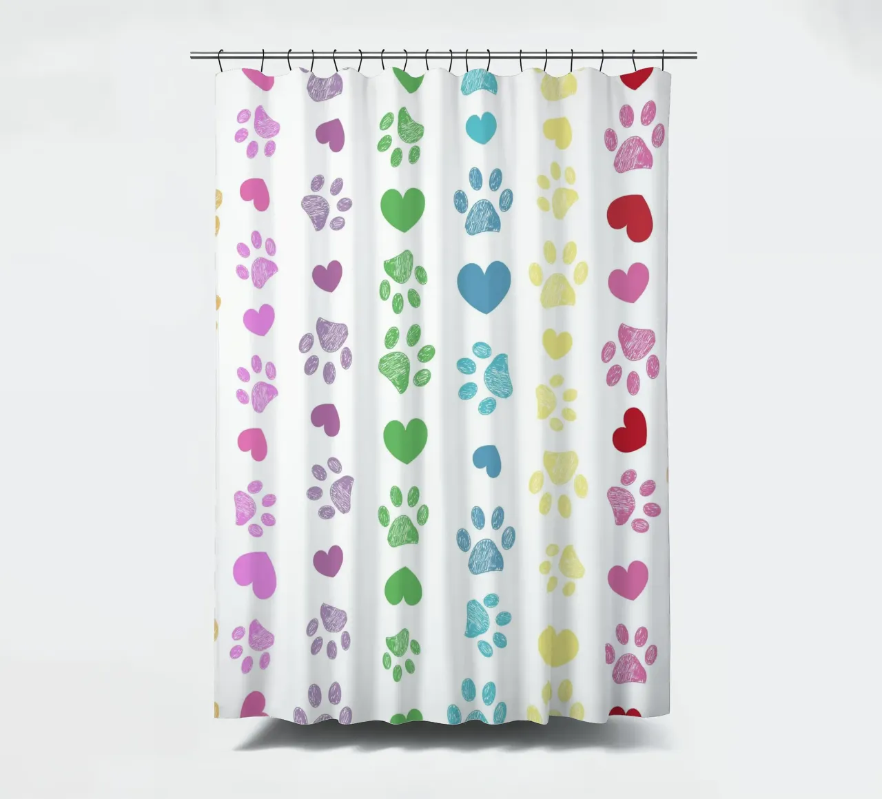 Soft rainbow seamless paw print pattern shower curtain by gulsengunel