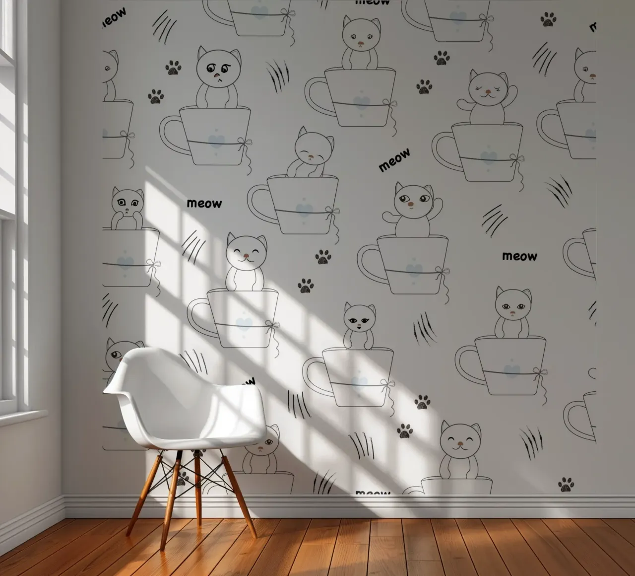 Cats and coffee playful pattern photo wallpaper by gulsengunel