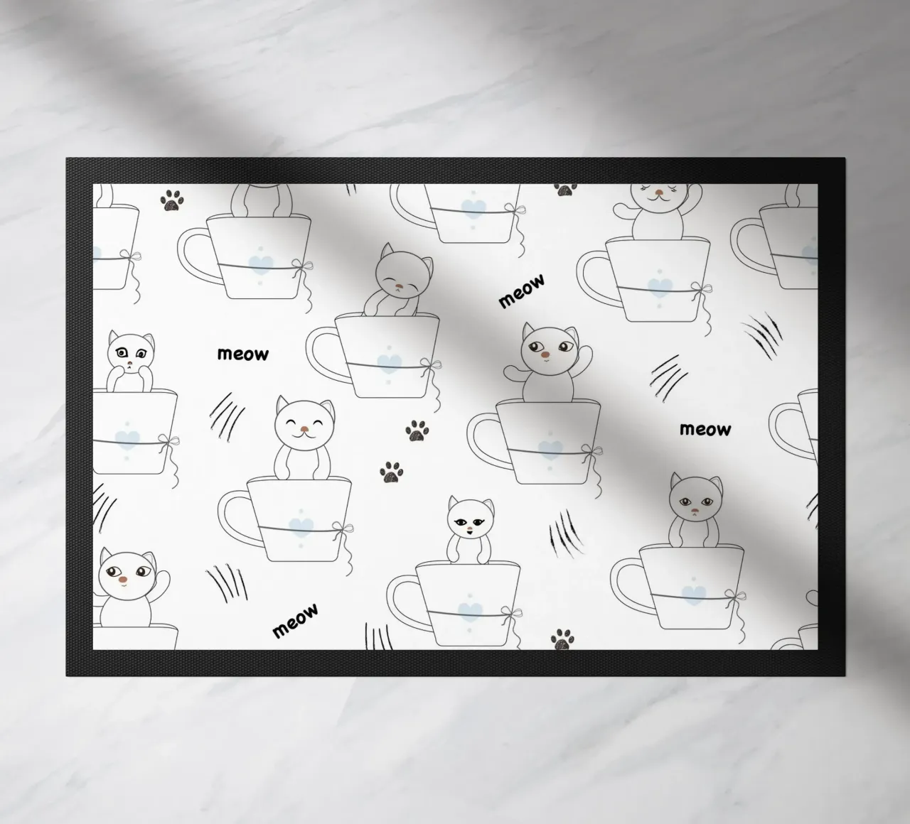 Cats and coffee playful pattern doormat by gulsengunel