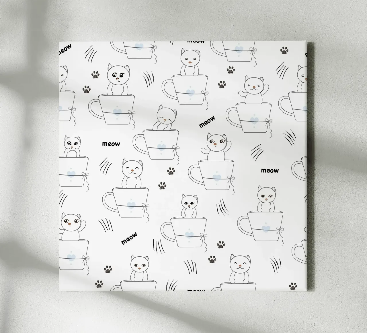 Cats and coffee playful pattern canvas by gulsengunel
