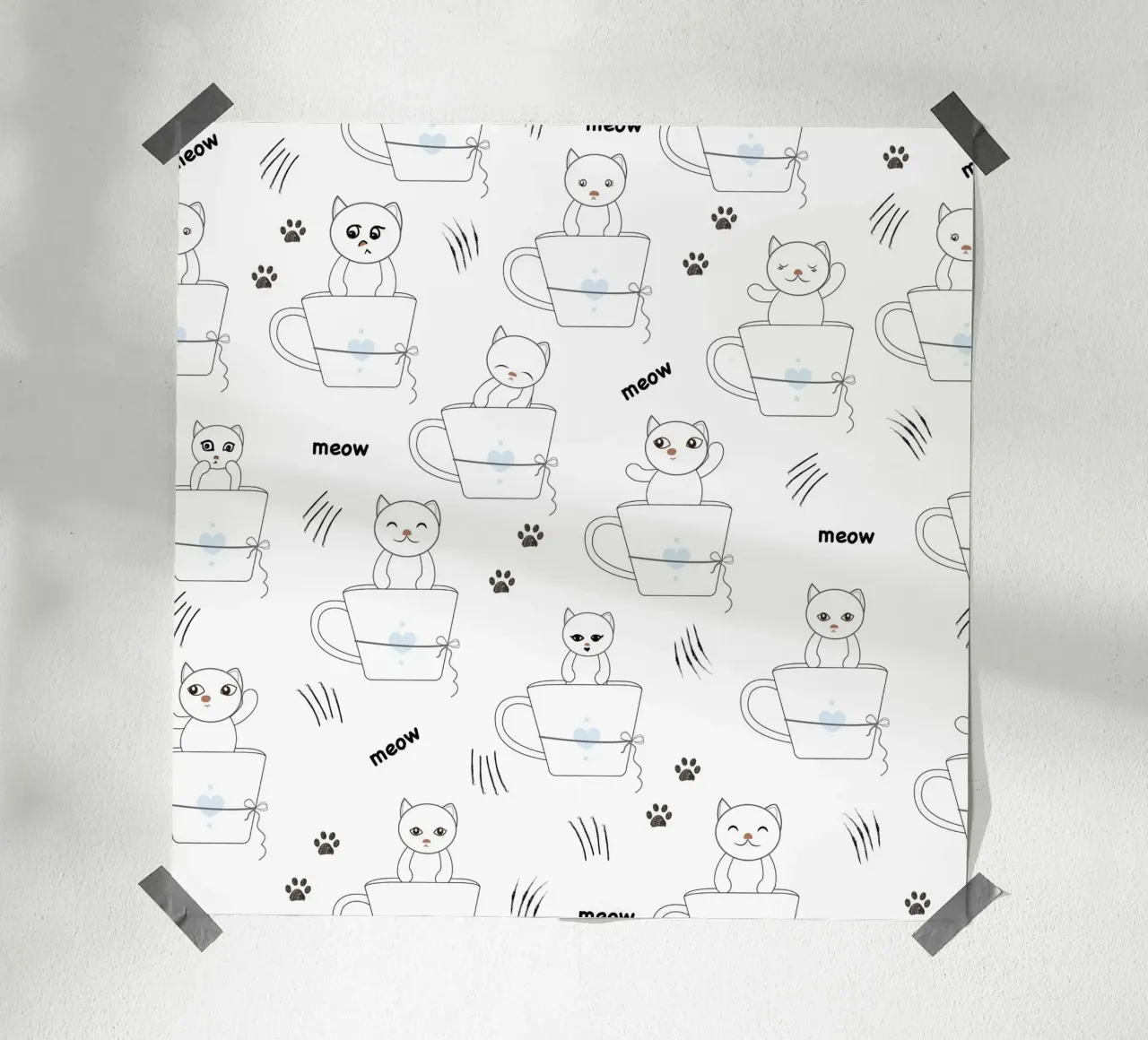 Cats and coffee playful pattern hahnemühle by gulsengunel