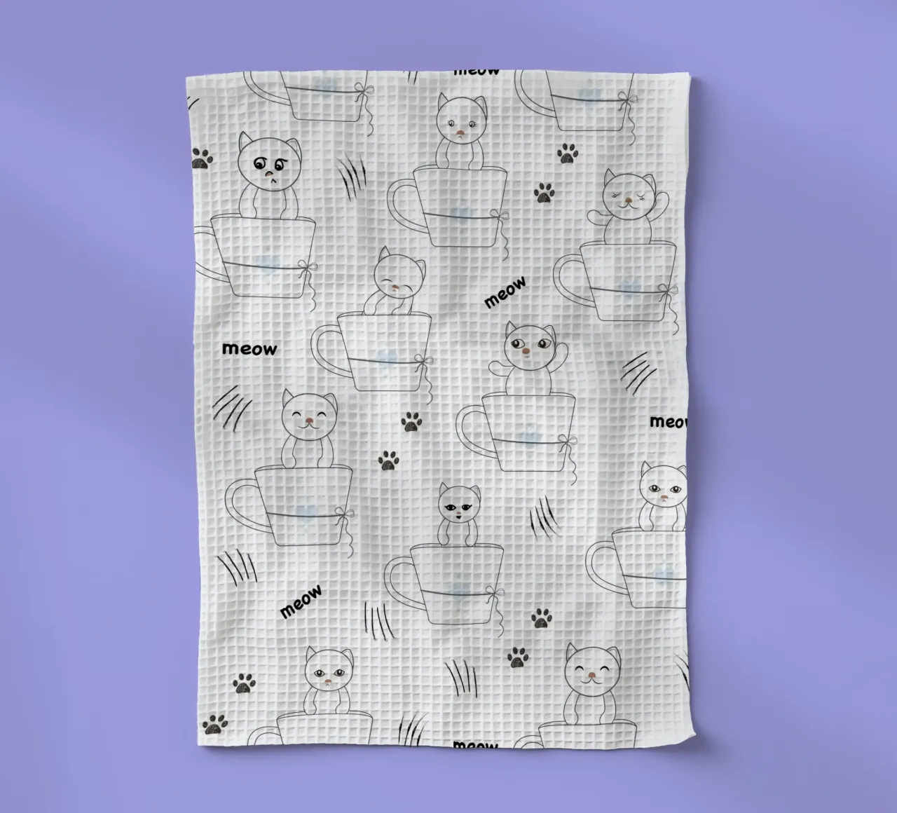 Cats and coffee playful pattern tea towel by gulsengunel