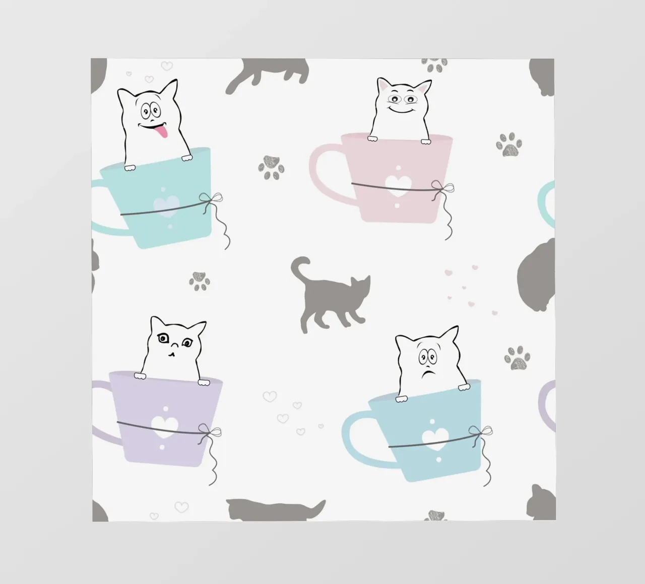 Cats and coffee playful pattern II photo wallpaper by gulsengunel