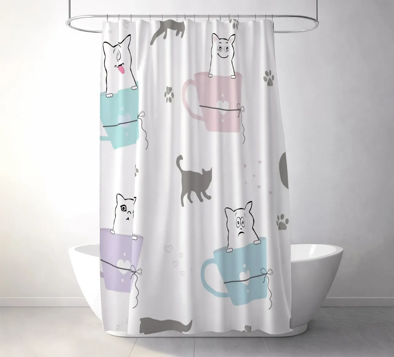 Gatti e caffè motivo ludico II tenda da doccia da gulsengunel