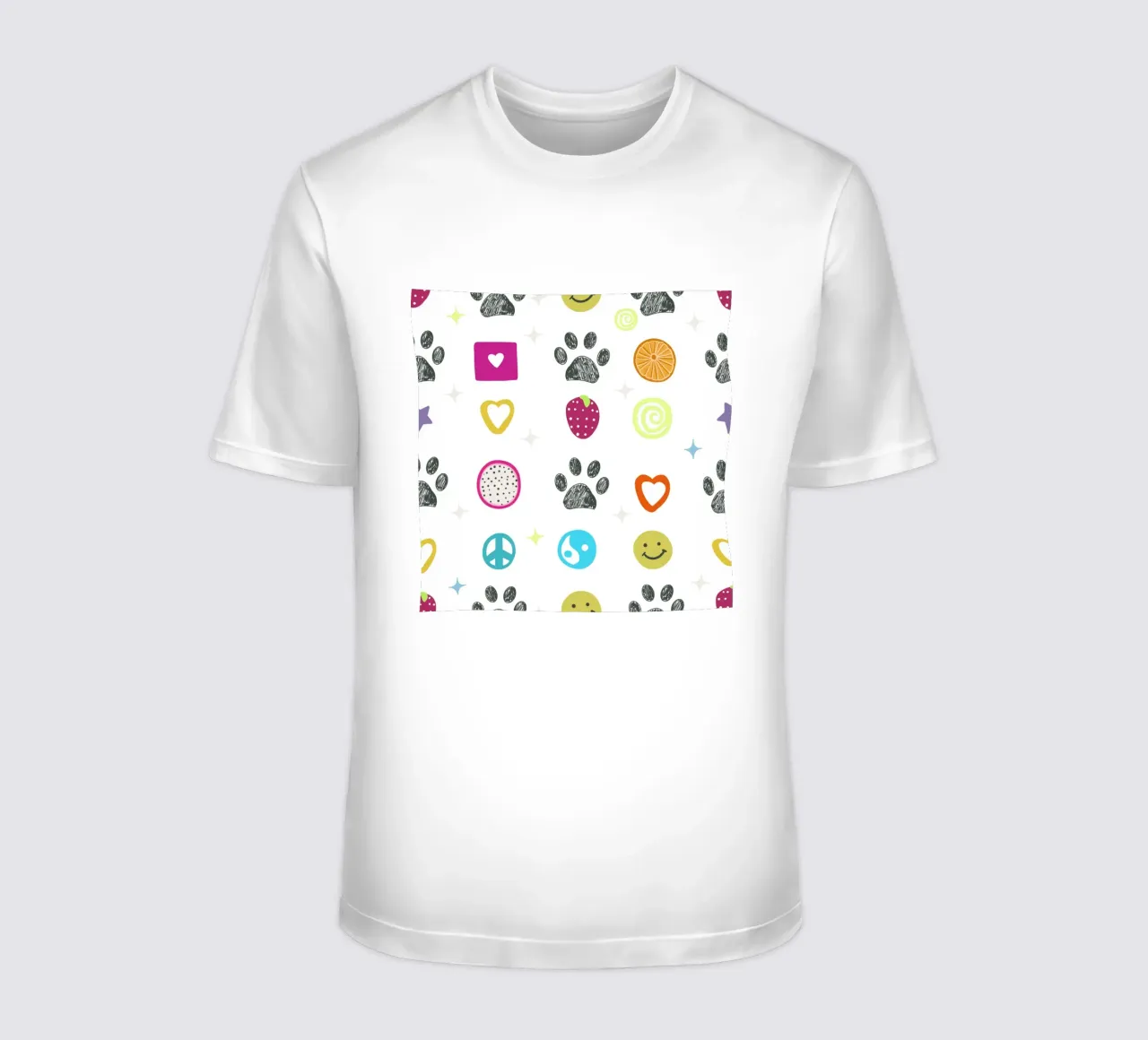 Funny 2000s symbols and paw prints pop culture print t-shirt de gulsengunel