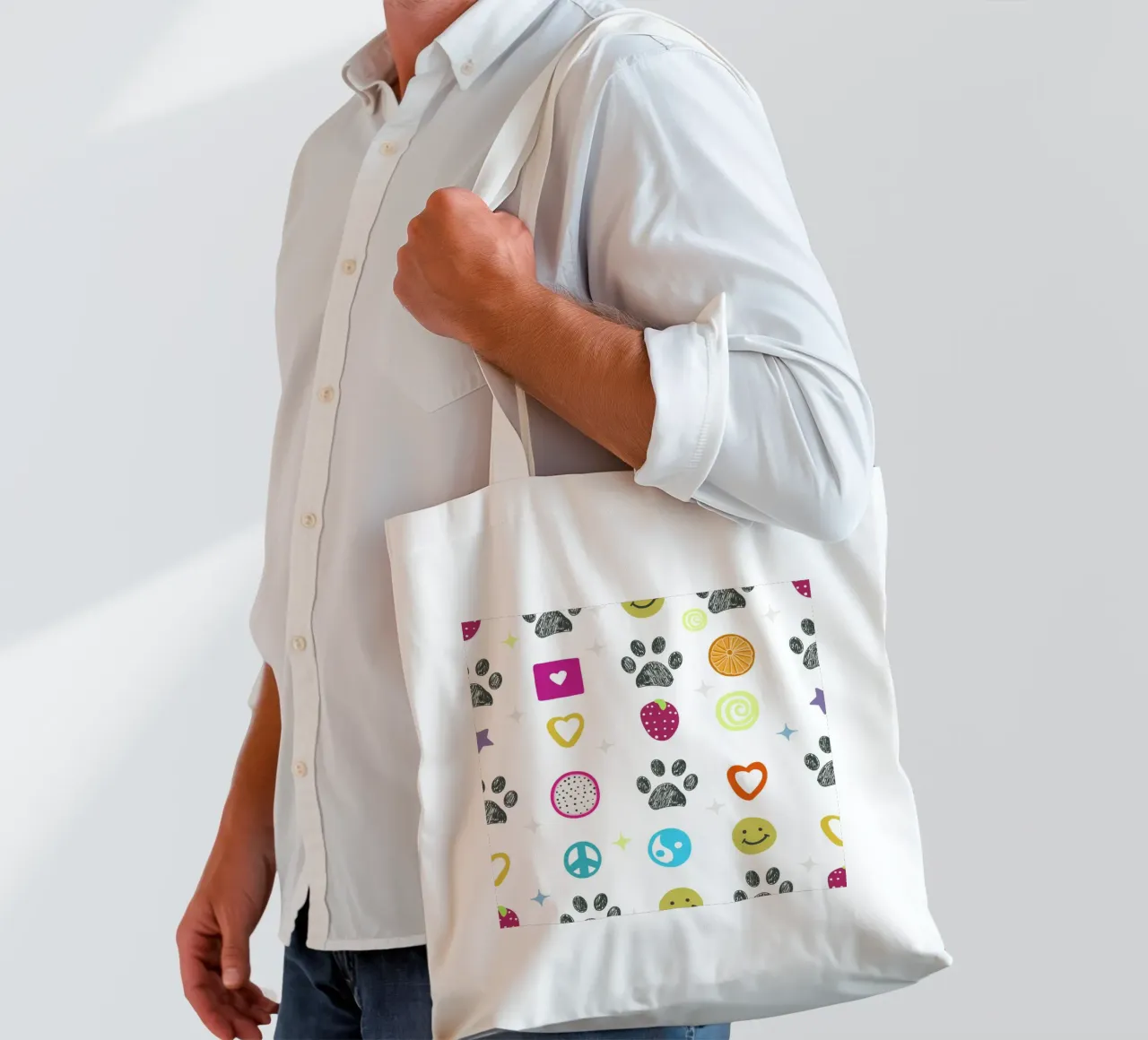 Funny 2000s symbols and paw prints pop culture print tote bag by gulsengunel
