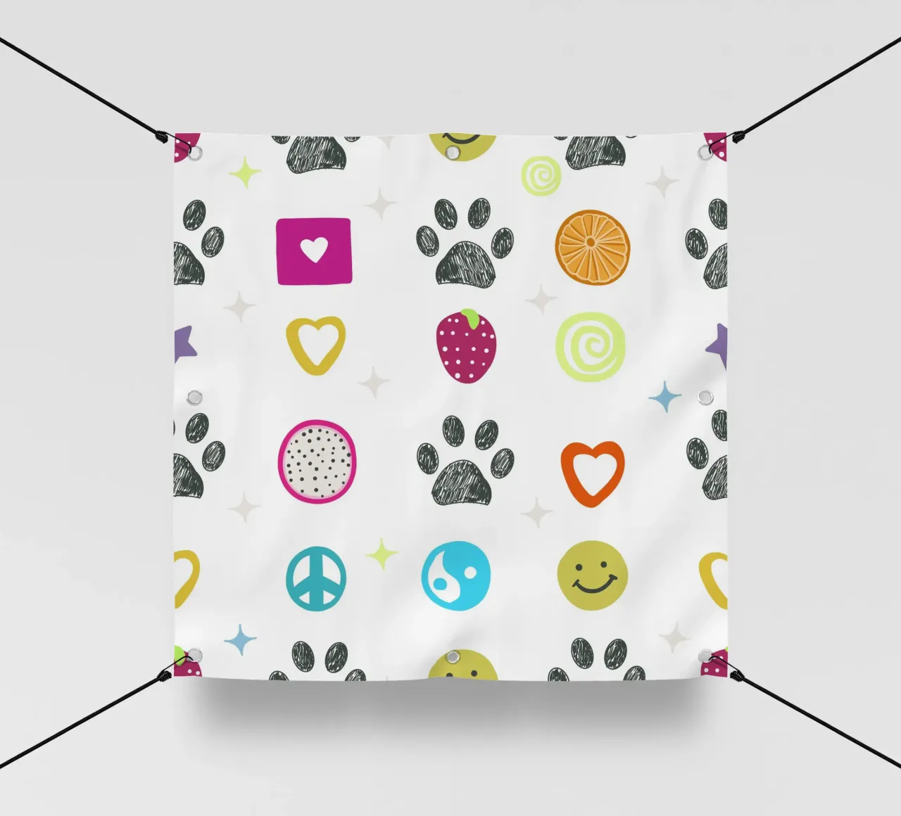 Funny 2000s symbols and paw prints pop culture print pvc cover by gulsengunel