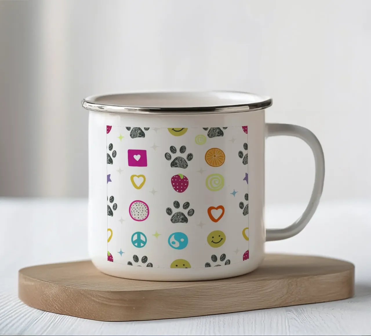 Funny 2000s symbols and paw prints pop culture print mug en émail de gulsengunel