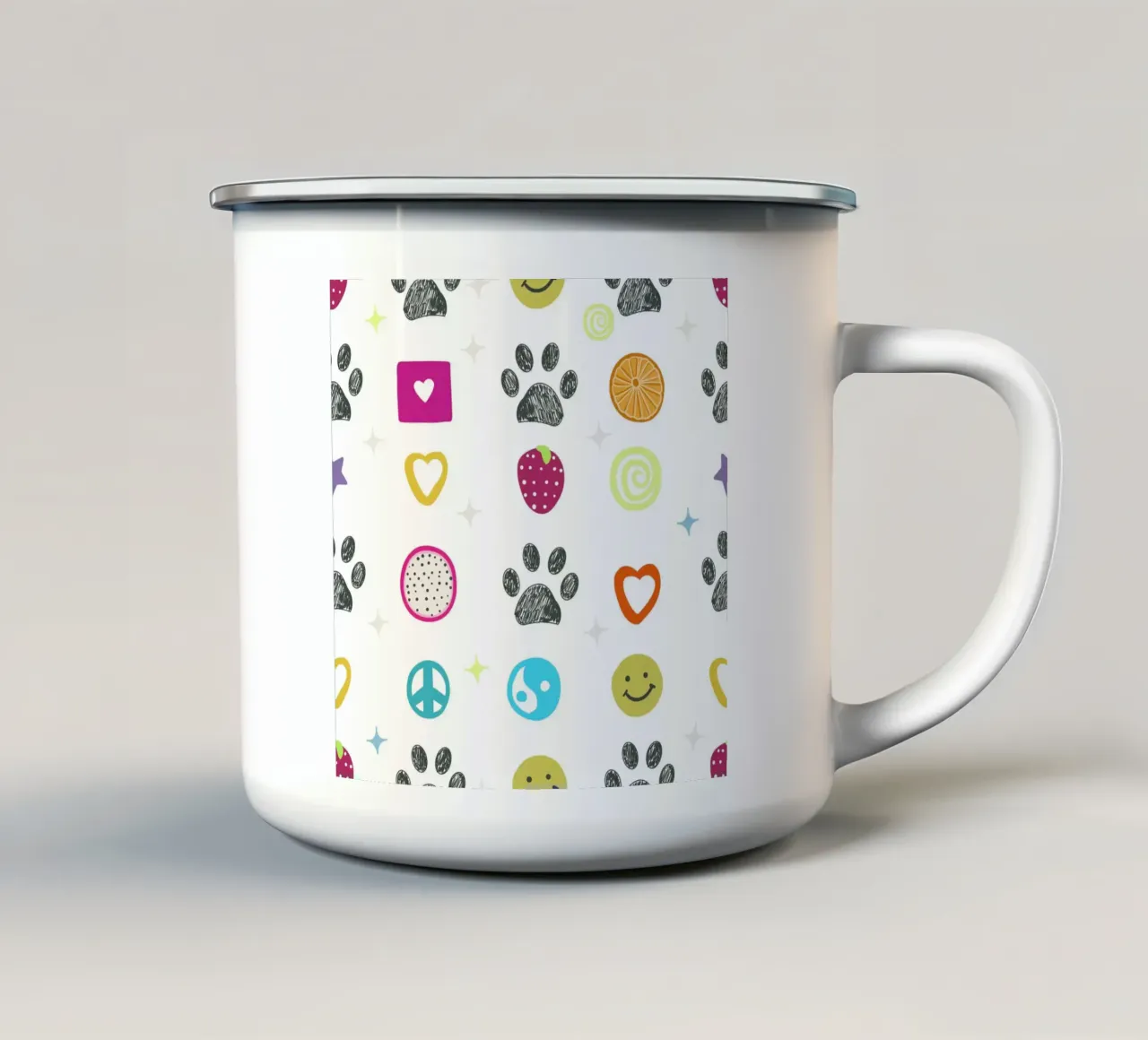 Funny 2000s symbols and paw prints pop culture print mug en émail de gulsengunel