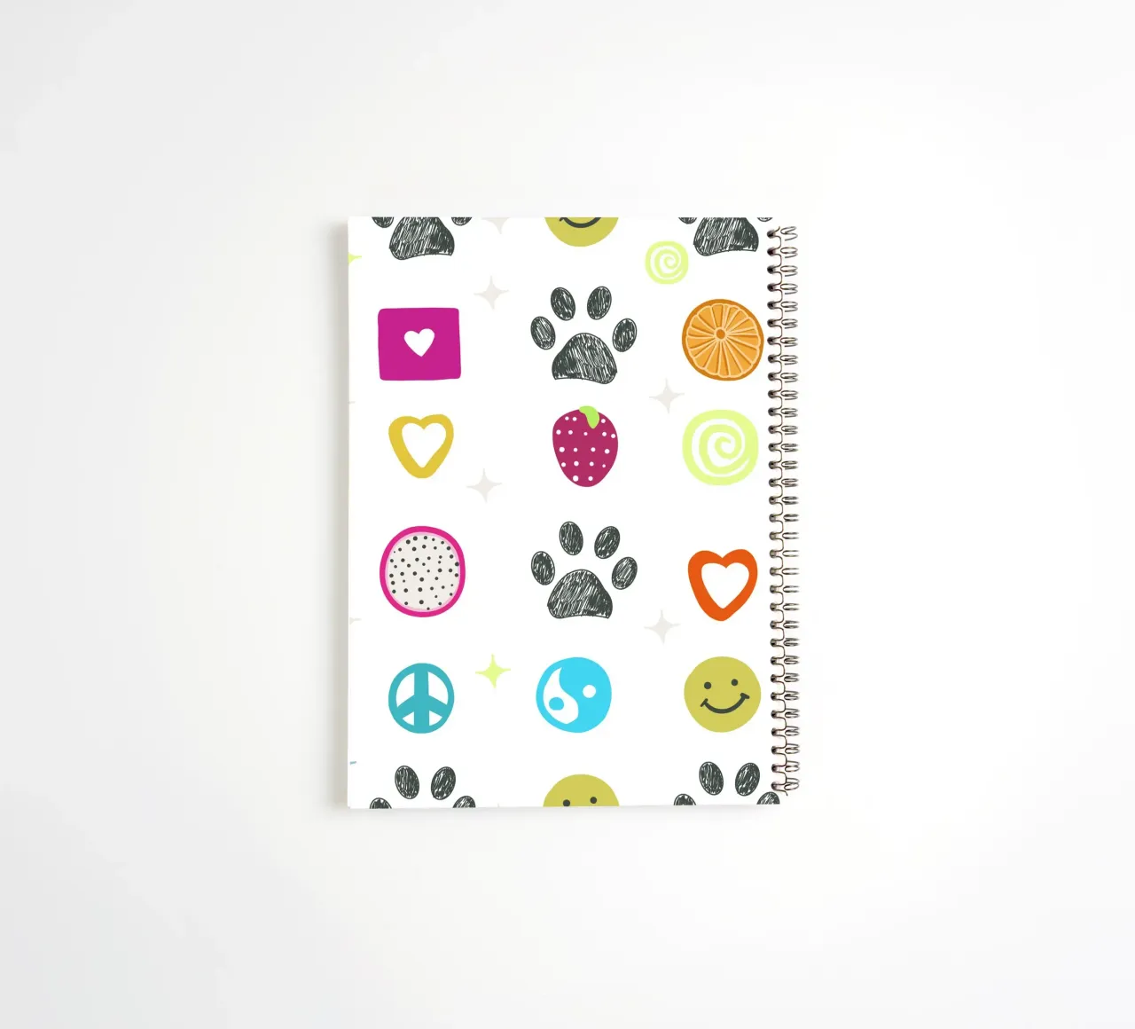 Funny 2000s symbols and paw prints pop culture print spiral notebook by gulsengunel