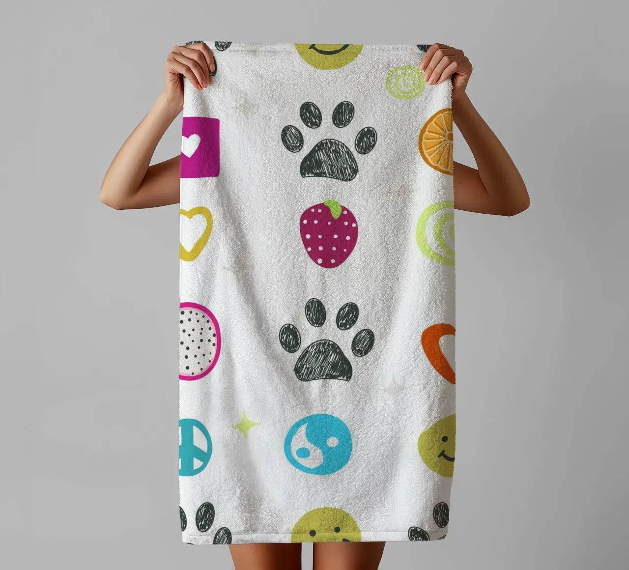 Funny 2000s symbols and paw prints pop culture print towel by gulsengunel