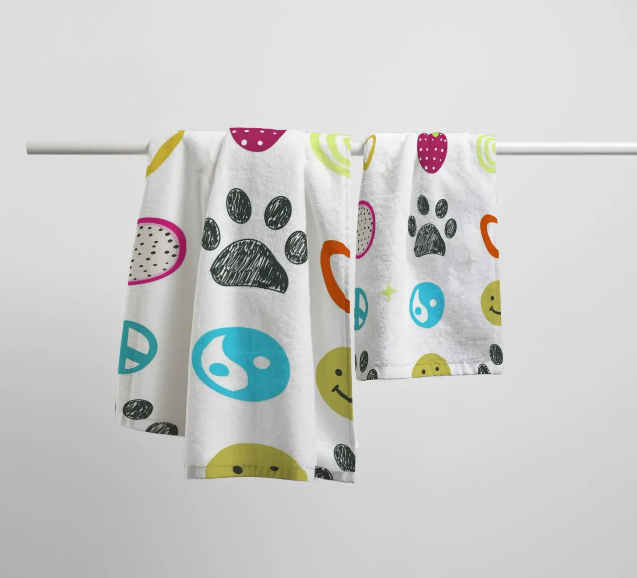 Funny 2000s symbols and paw prints pop culture print towel by gulsengunel