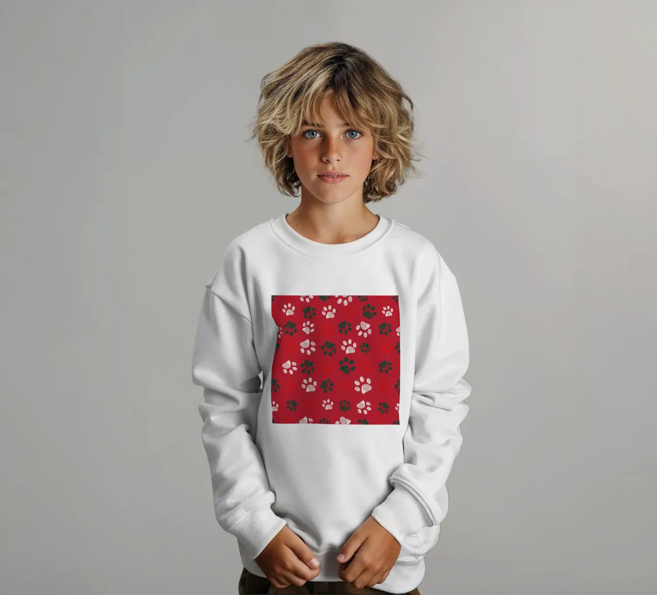 Christmas paw prints kids sweatshirt by gulsengunel