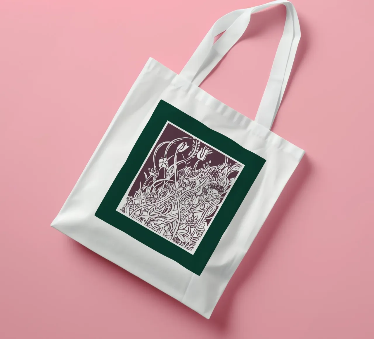 Floral meadow in silhouette look against a dark green background tote bag by PaperLine Art