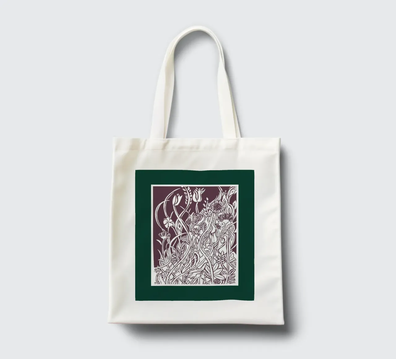Floral meadow in silhouette look against a dark green background tote bag by PaperLine Art