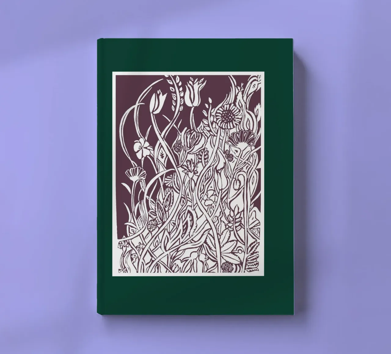 Prairie de fleurs en papier découpé sur fond vert foncé carnet de notes de PaperLine Art