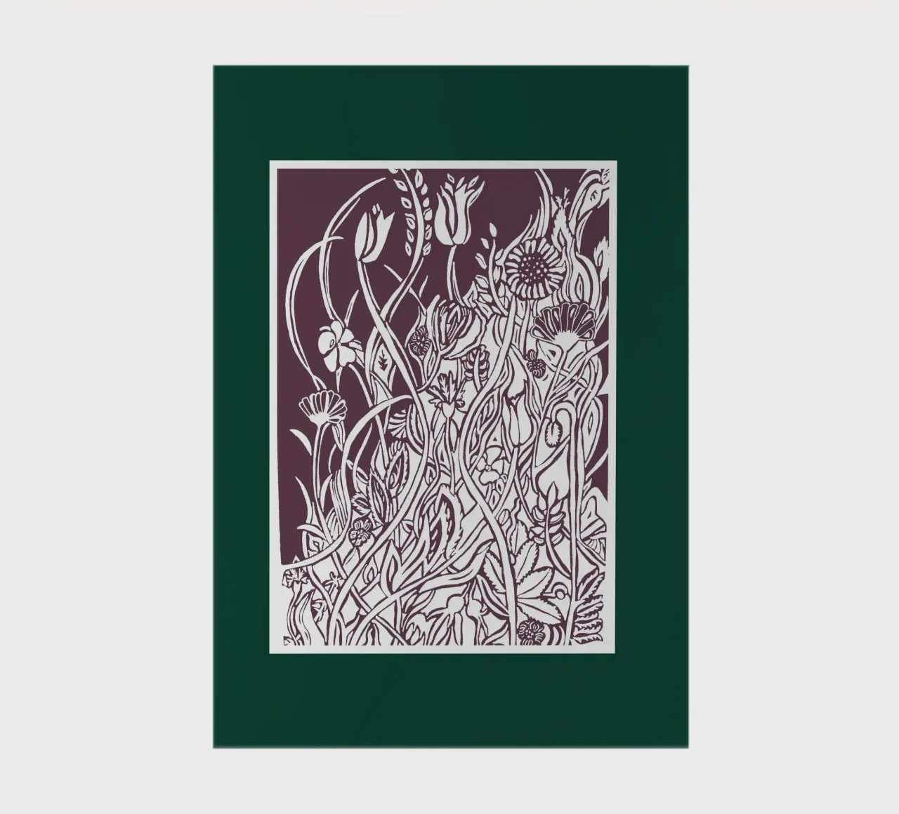 Prairie de fleurs en papier découpé sur fond vert foncé carnet de notes de PaperLine Art