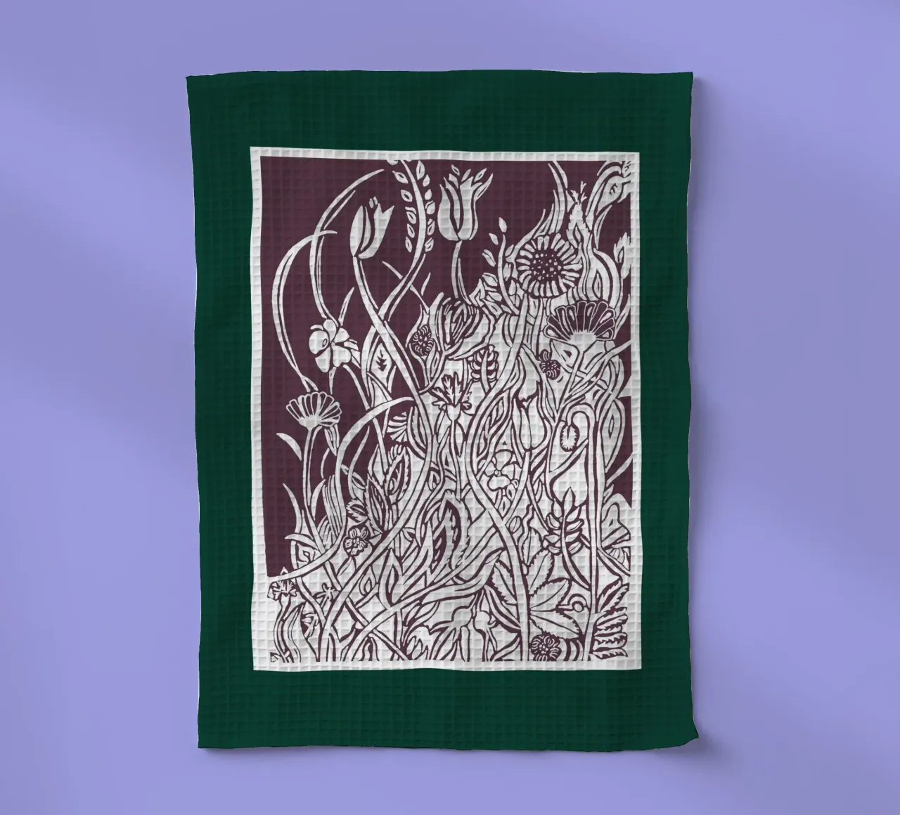 Prairie de fleurs en papier découpé sur fond vert foncé torchon de PaperLine Art