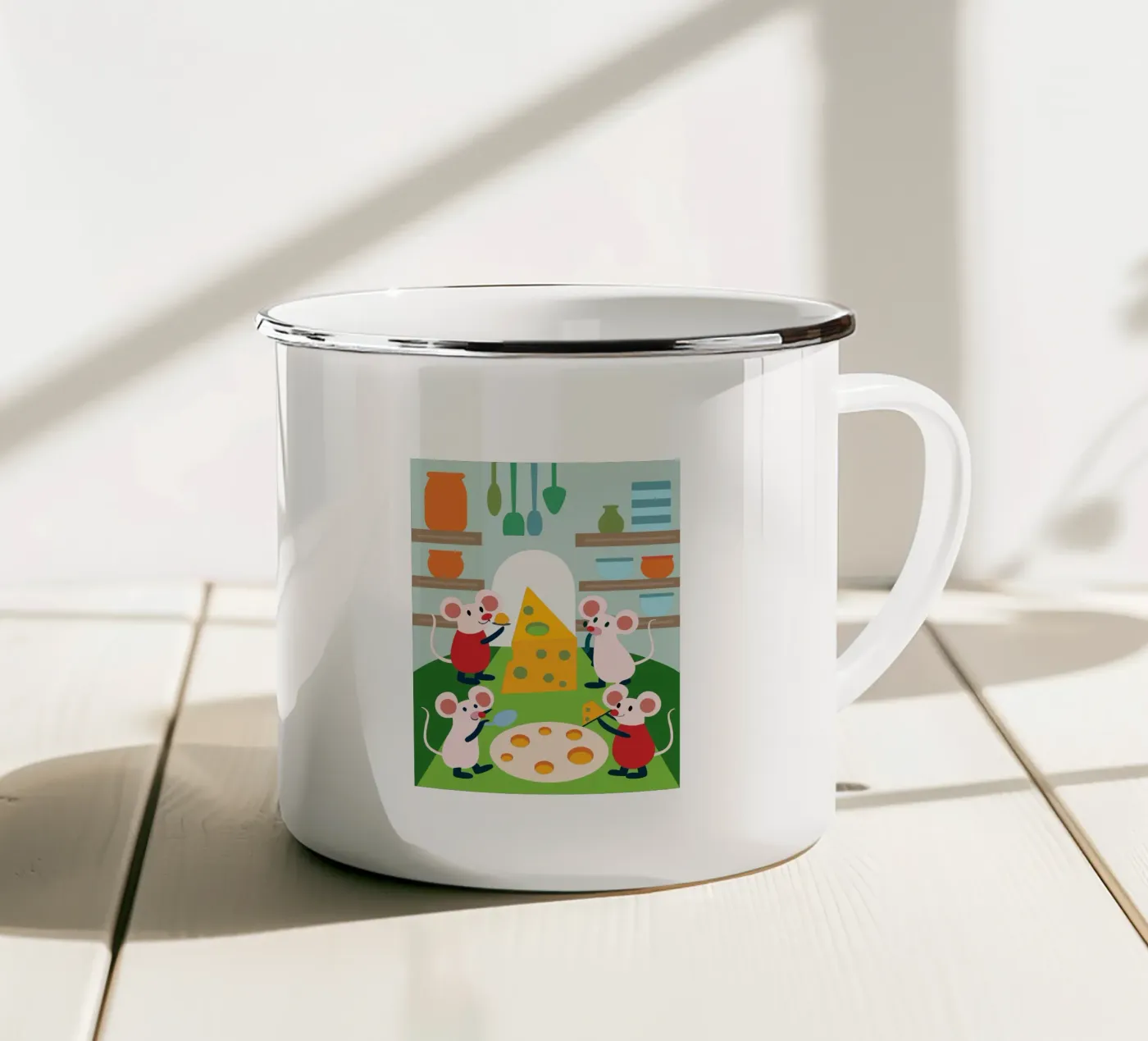Mouse Eats Cheese enamel mug by CUTE ANIMALS