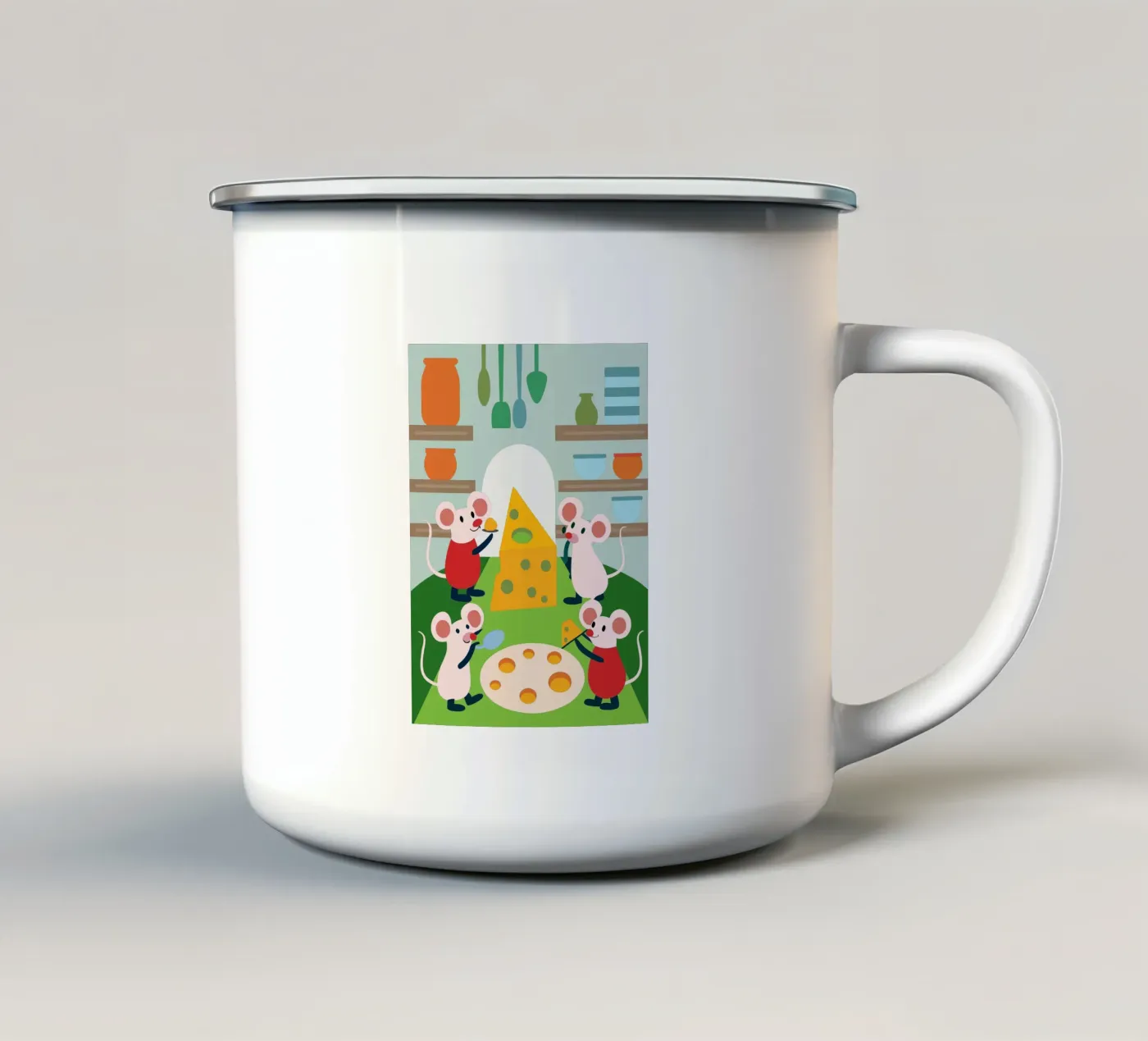 Mouse Eats Cheese enamel mug by CUTE ANIMALS