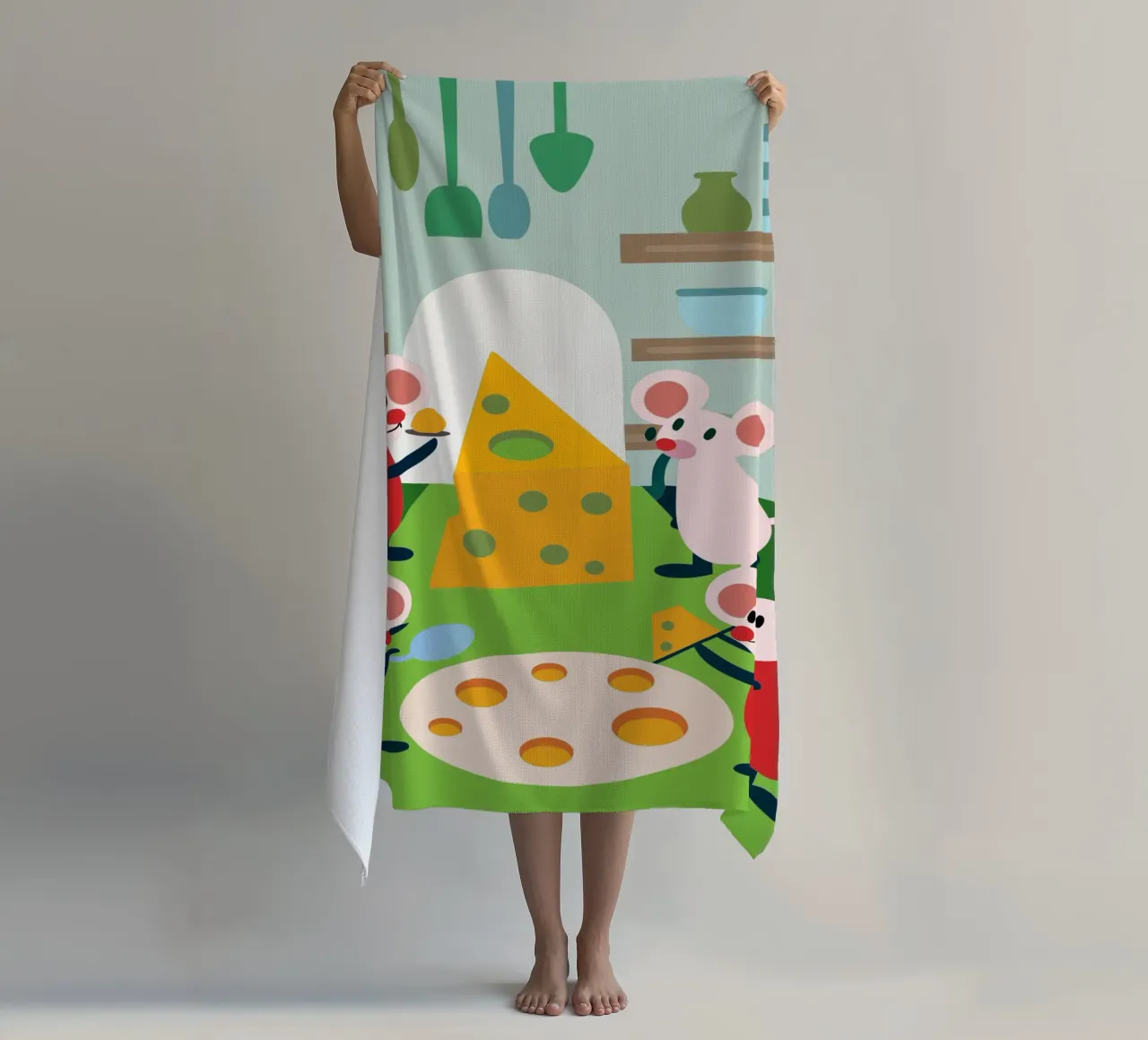 Mouse Eats Cheese beach towel by CUTE ANIMALS