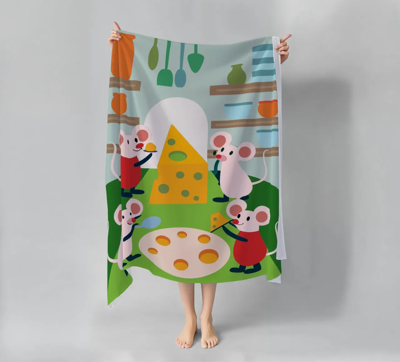Mouse Eats Cheese beach towel by CUTE ANIMALS