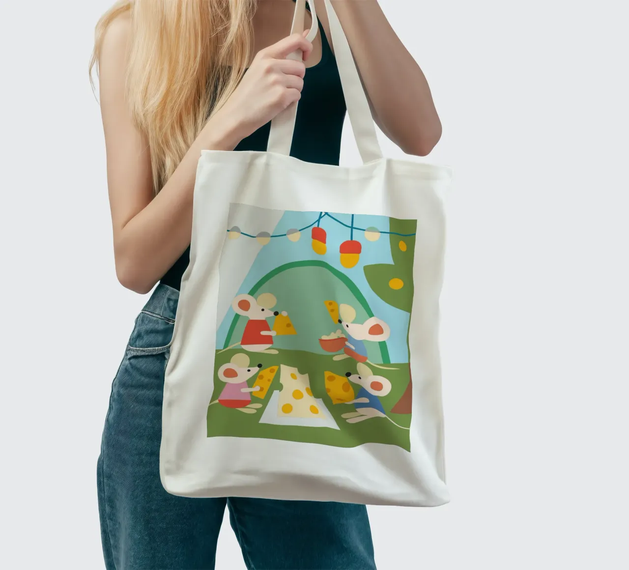 Muis eet kaas jute draagtas van CUTE ANIMALS