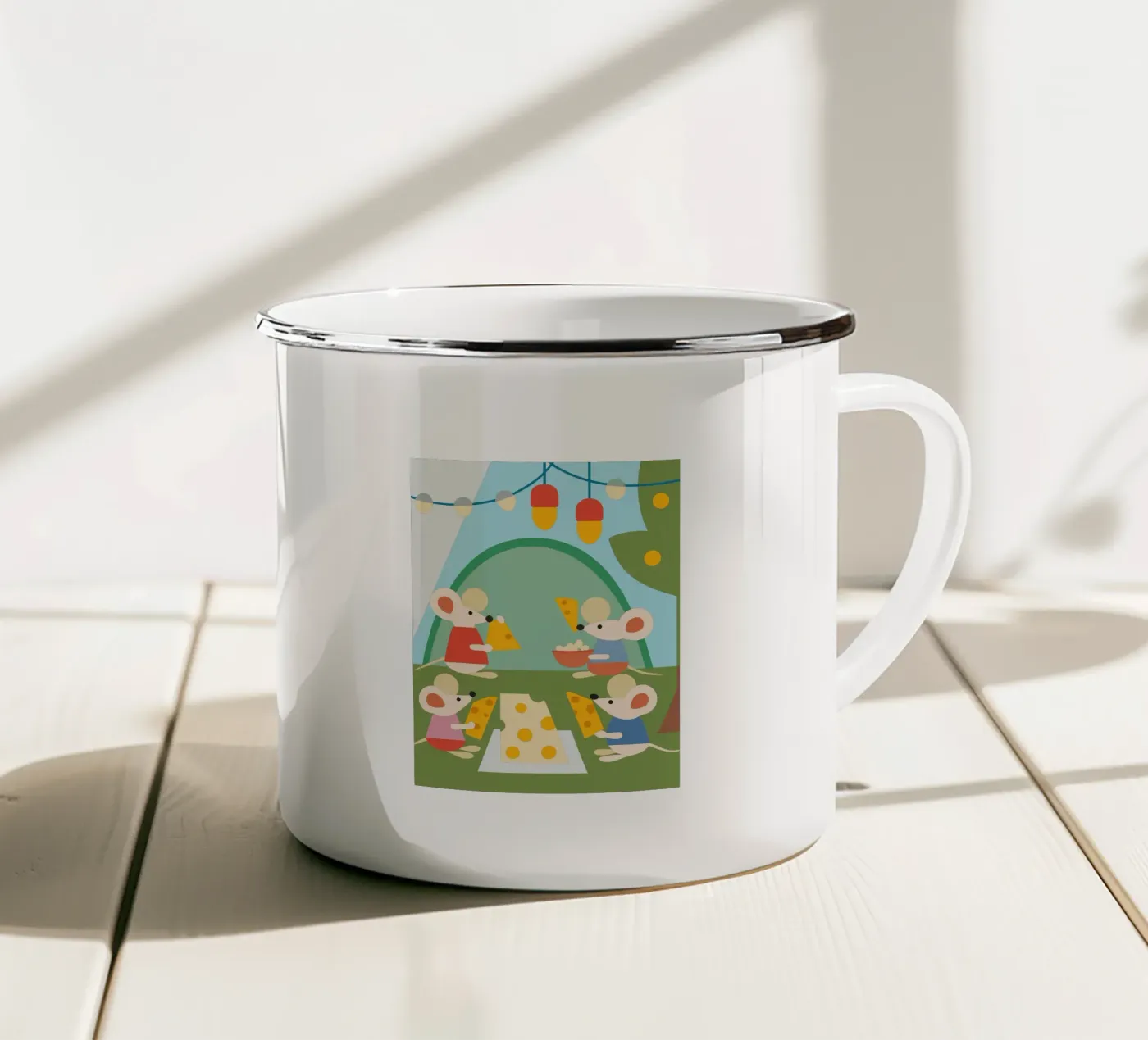 Mouse Eats Cheese enamel mug by CUTE ANIMALS