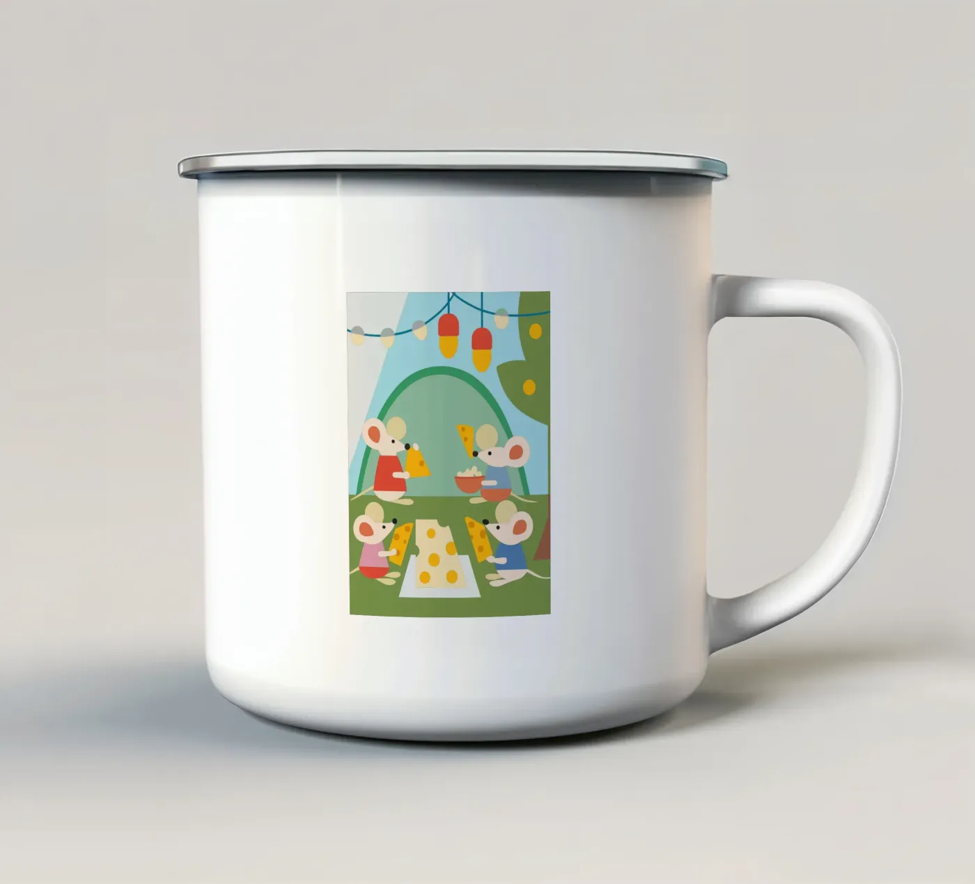 Mouse Eats Cheese enamel mug by CUTE ANIMALS