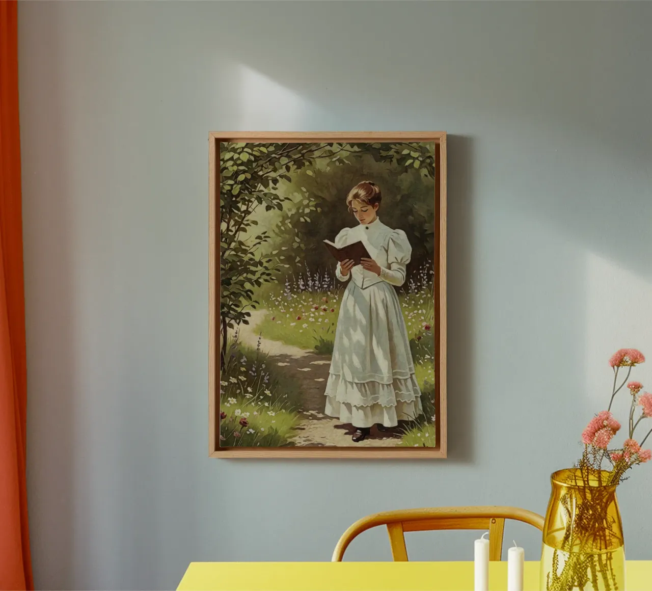 Victorian Lady Reading in a Garden Path, Romantic Vintage canvas by Hecate Pim Designs