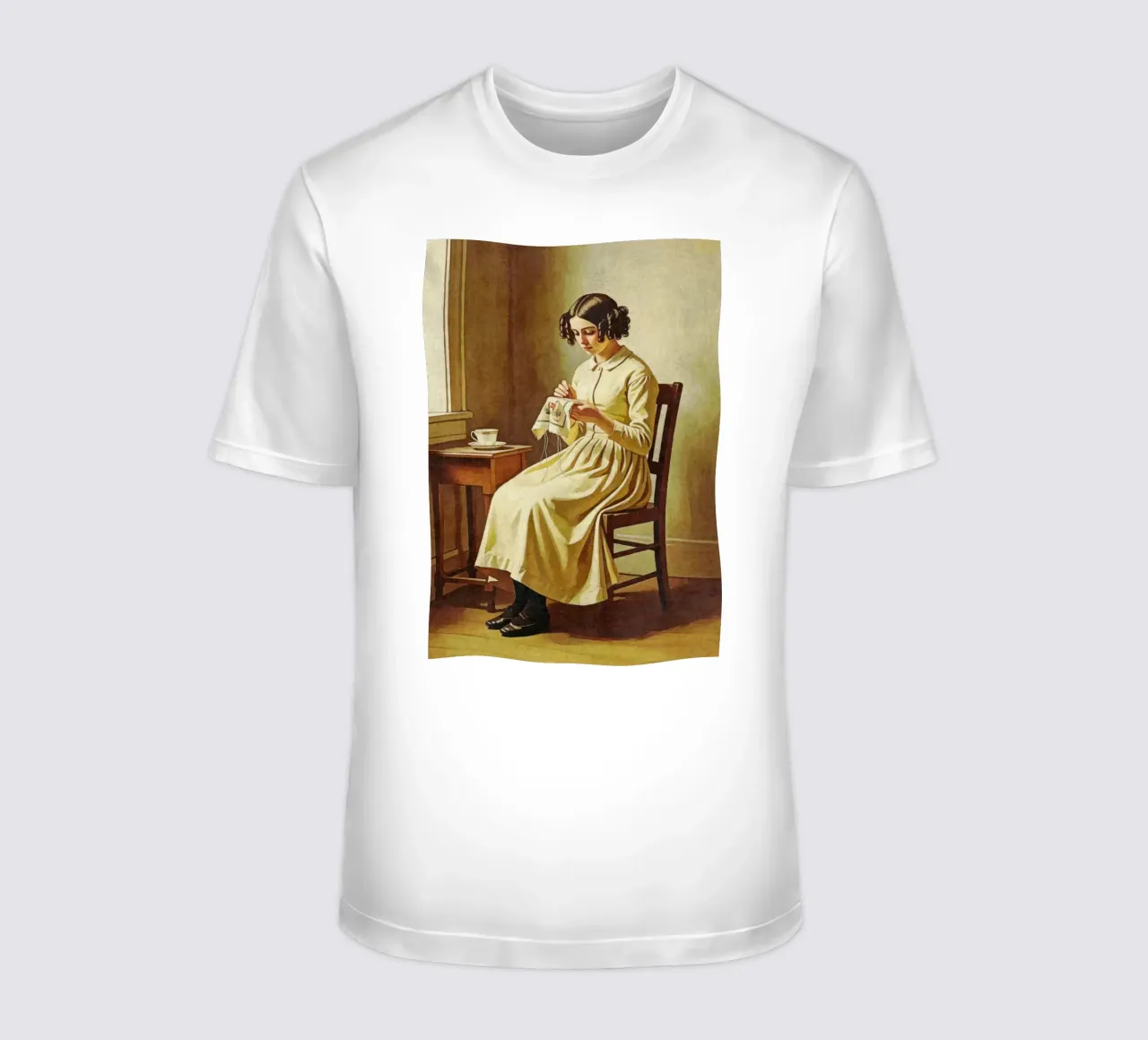Victorian Lady Embroidering by the Window Vintage Portrait t-shirt by Hecate Pim Designs