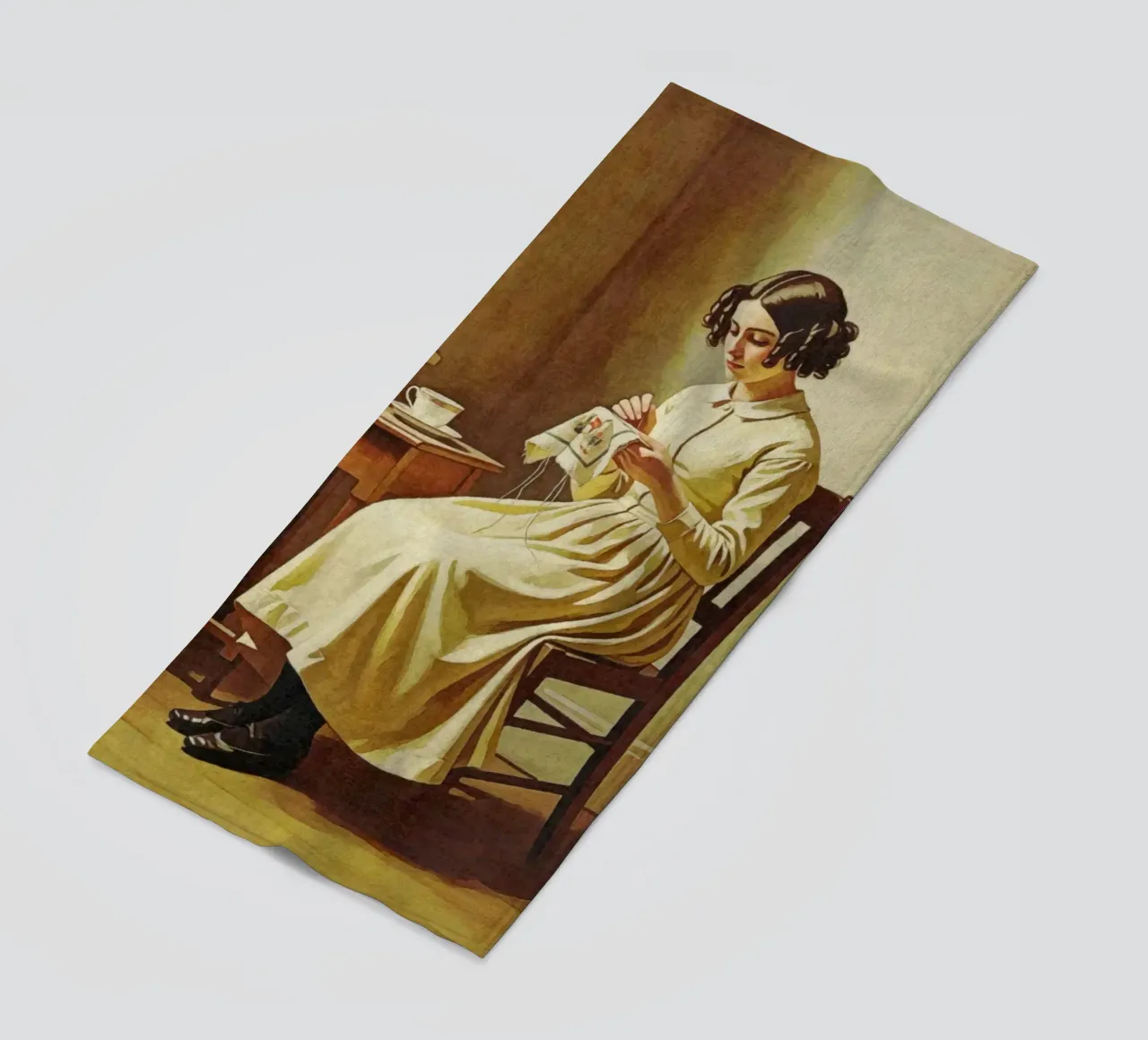 Victorian Lady Embroidering by the Window Vintage Portrait beach towel by Hecate Pim Designs
