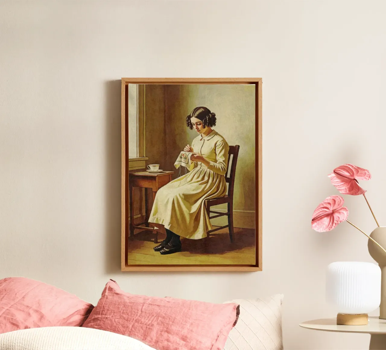 Victorian Lady Embroidering by the Window Vintage Portrait canvas by Hecate Pim Designs