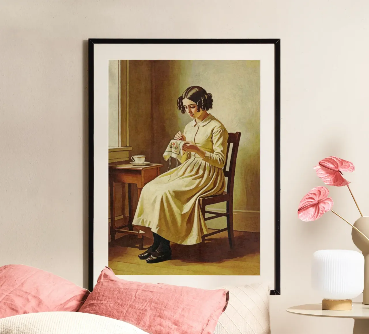 Victorian Lady Embroidering by the Window Vintage Portrait hahnemühle by Hecate Pim Designs