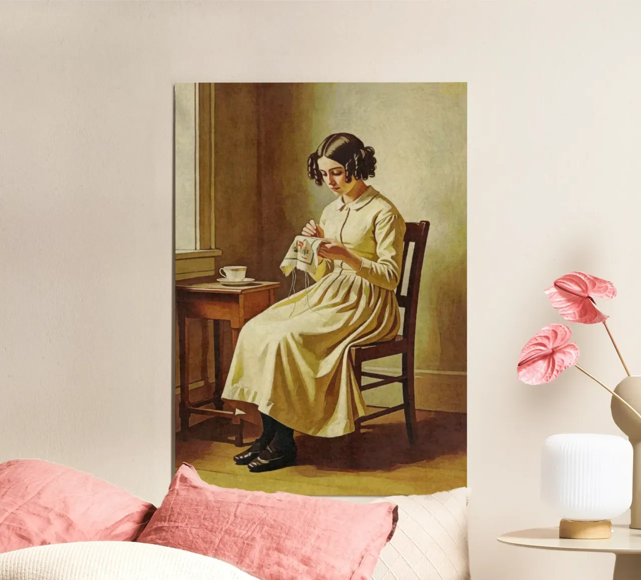 Victorian Lady Embroidering by the Window Vintage Portrait hahnemühle by Hecate Pim Designs