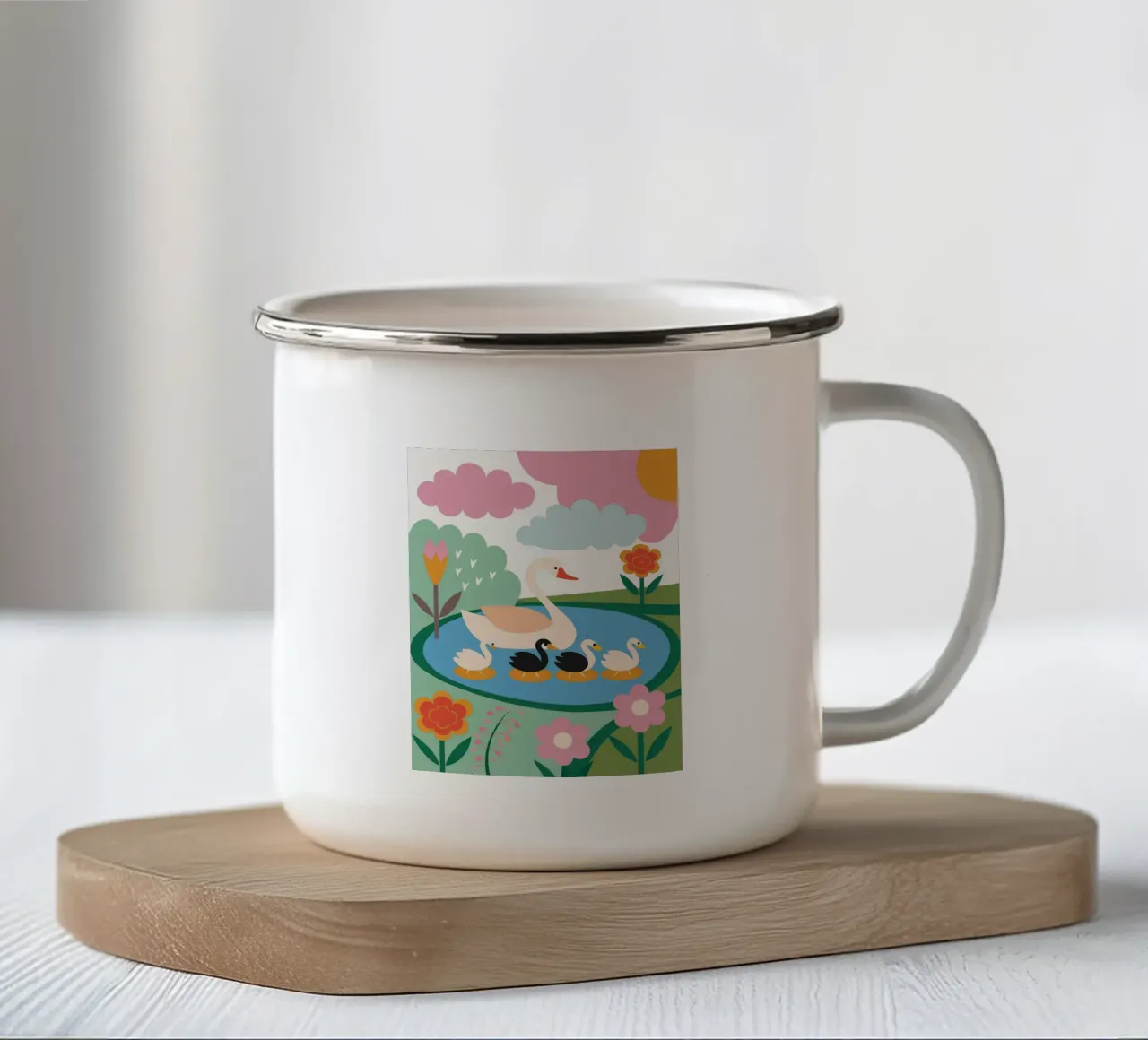 Eend zwemt in water emaille mok van CUTE ANIMALS