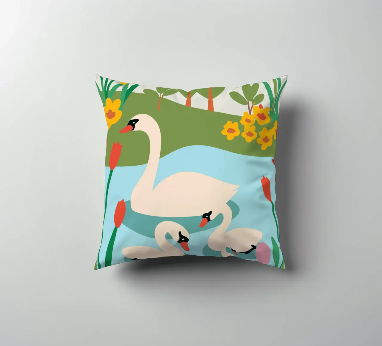Cigno nell'acqua cuscino da CUTE ANIMALS