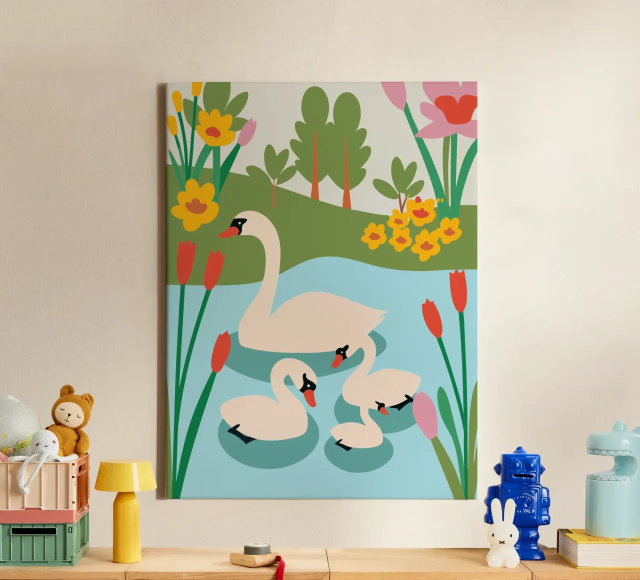 Cigno nell'acqua tela con Cornice a cassetta da CUTE ANIMALS