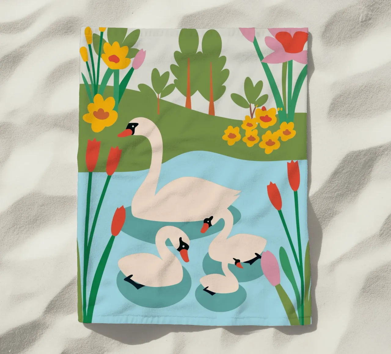 Cigno nell'acqua telo mare da CUTE ANIMALS