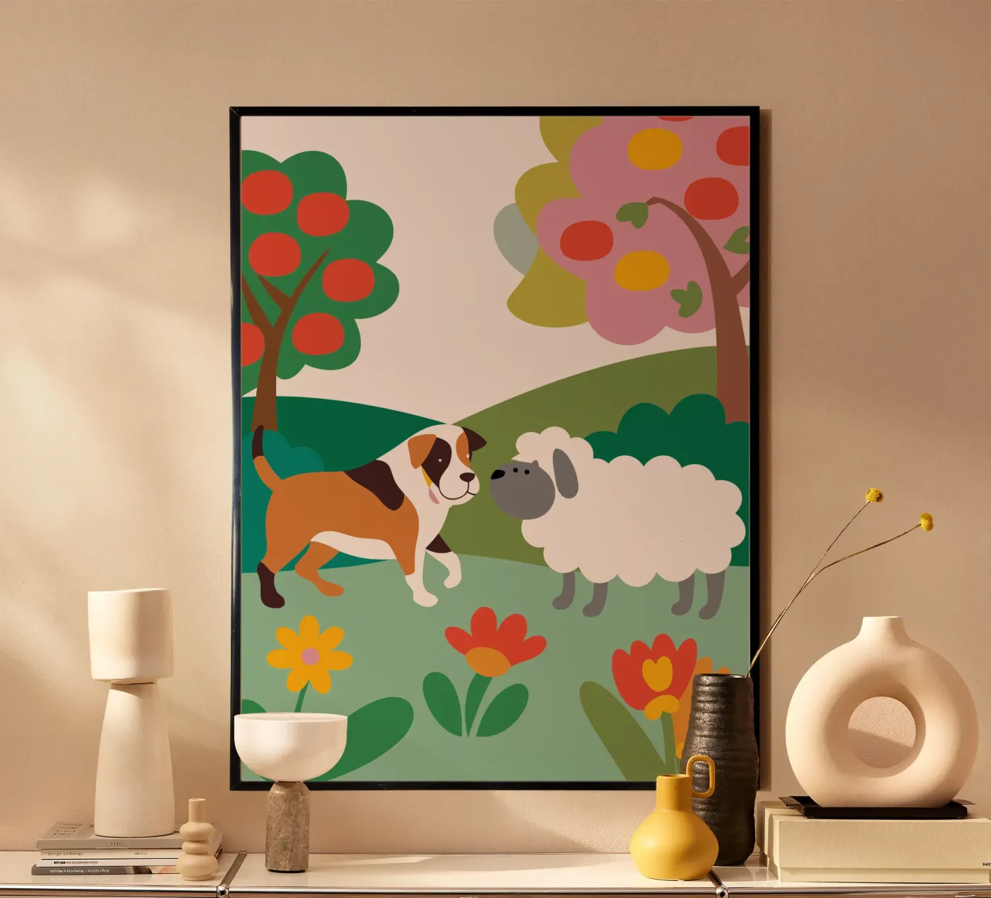 Hond en schapen poster van CUTE ANIMALS