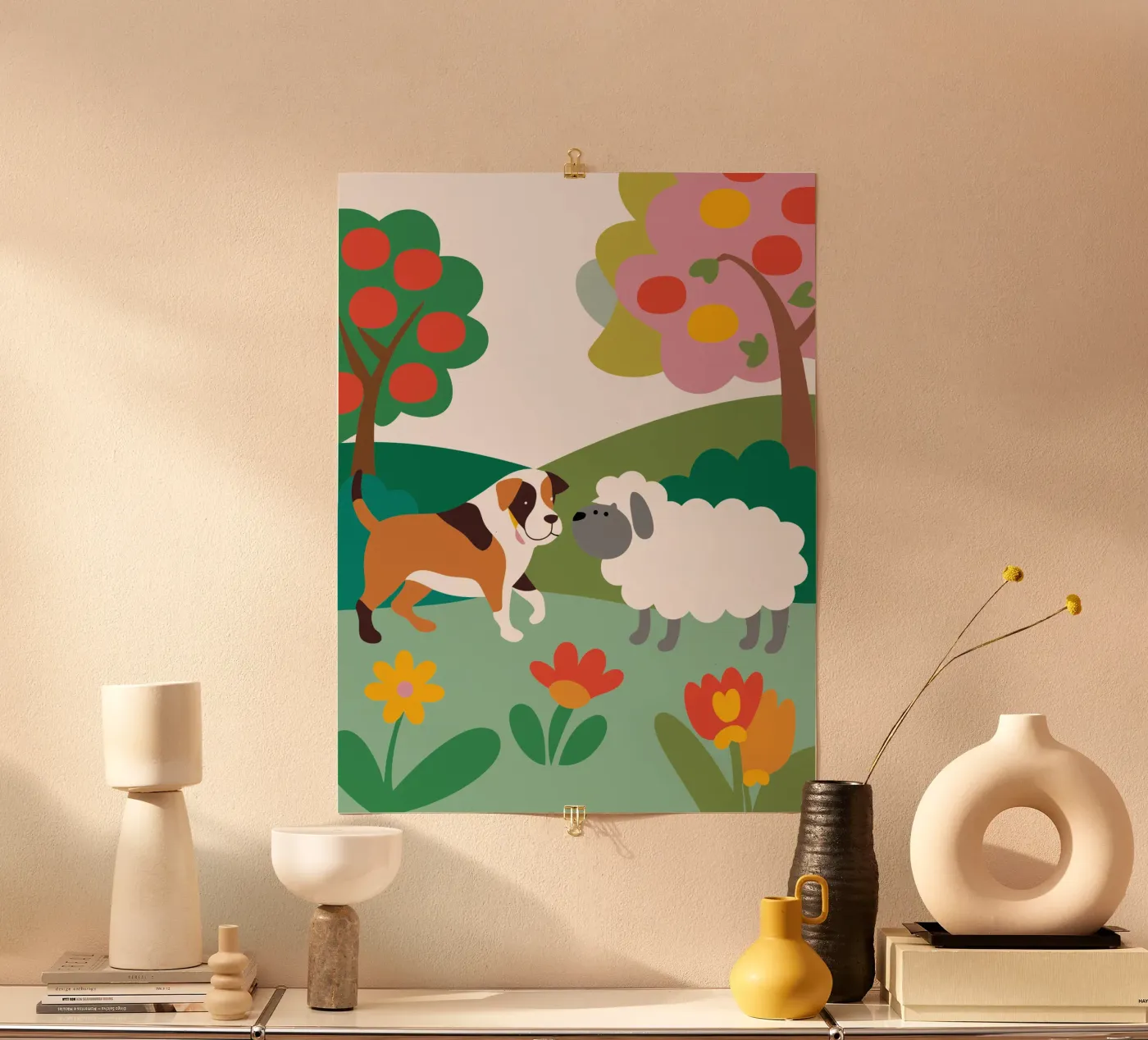 Hond en schapen poster van CUTE ANIMALS