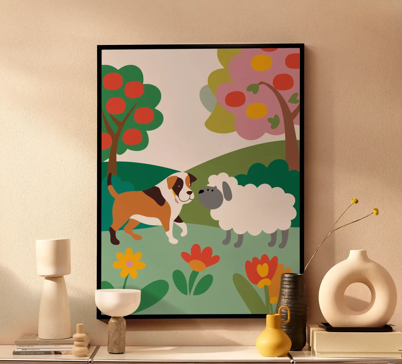Hond en schapen poster van CUTE ANIMALS