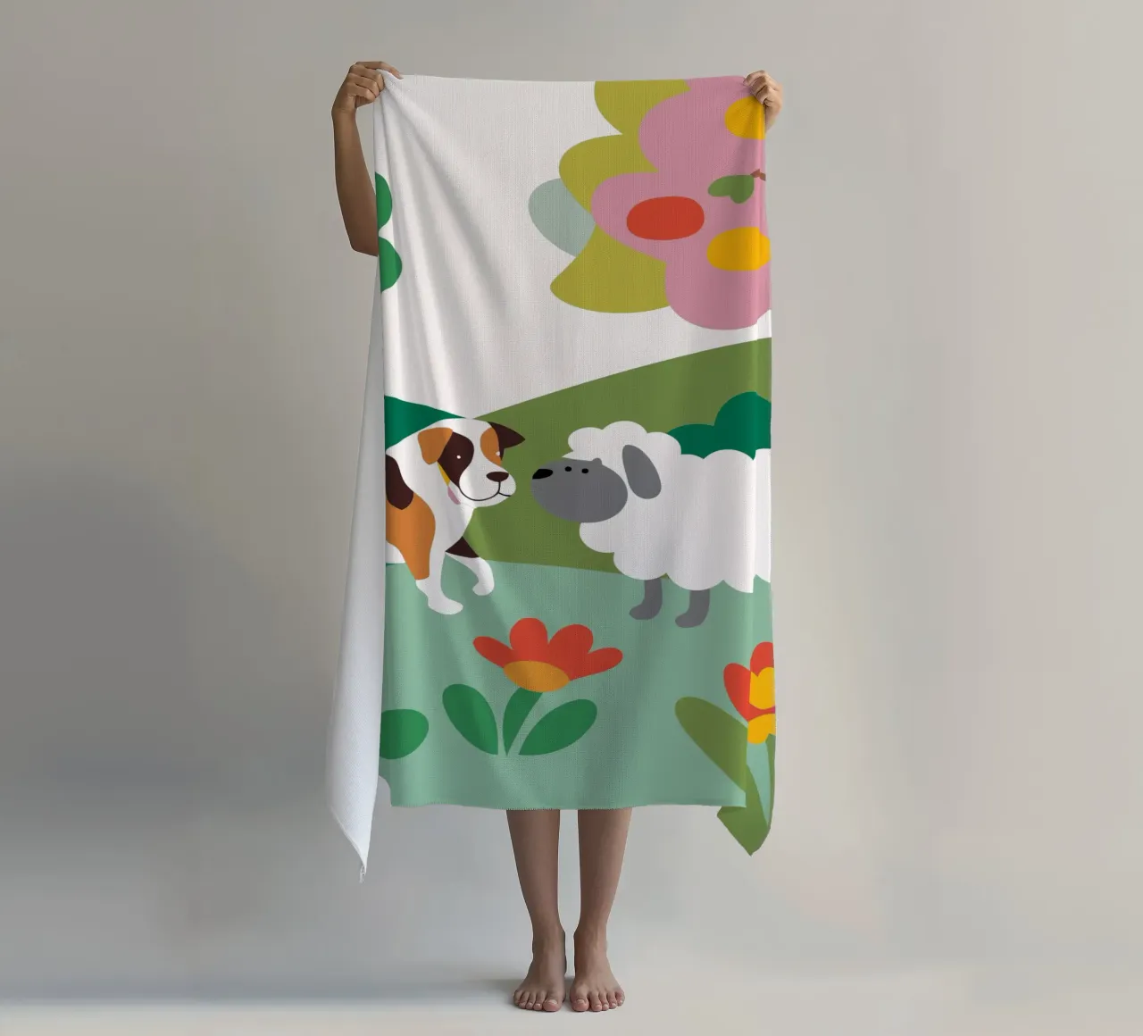 Dog and Sheep beach towel by CUTE ANIMALS