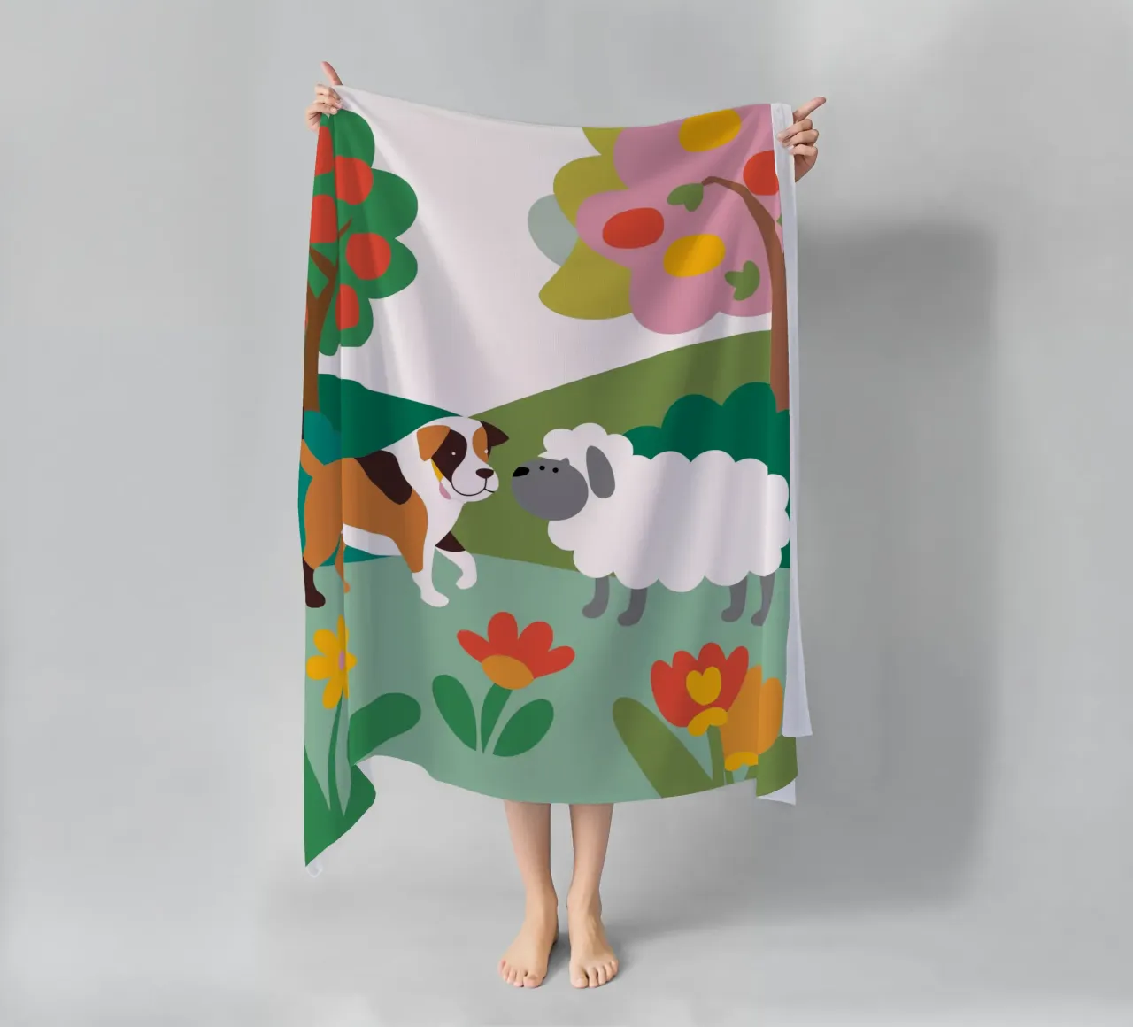 Dog and Sheep beach towel by CUTE ANIMALS