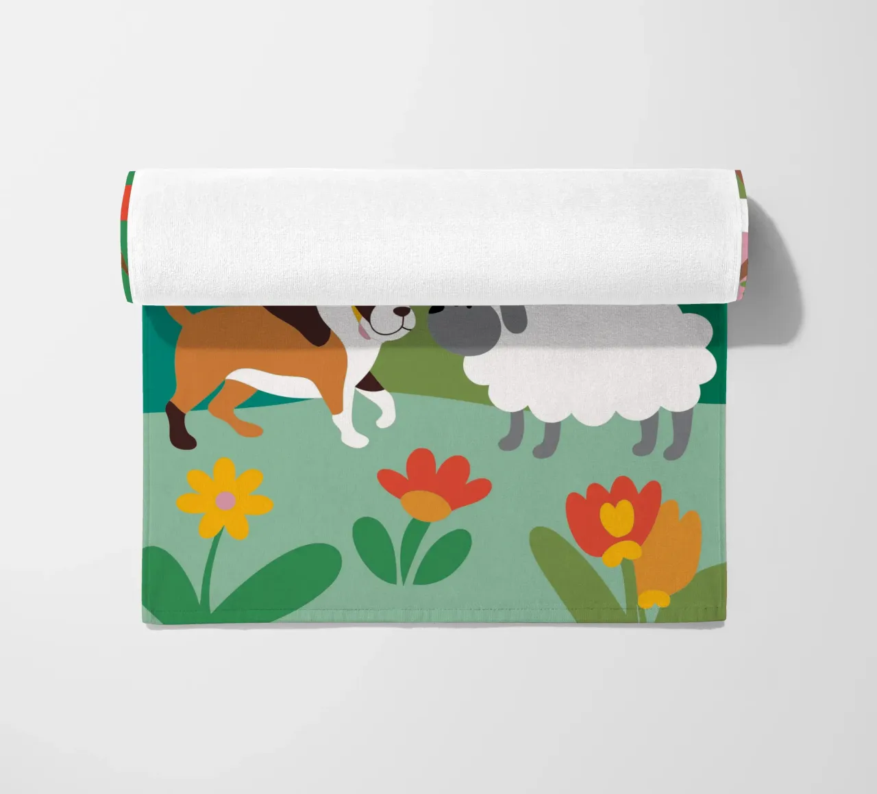Dog and Sheep beach towel by CUTE ANIMALS