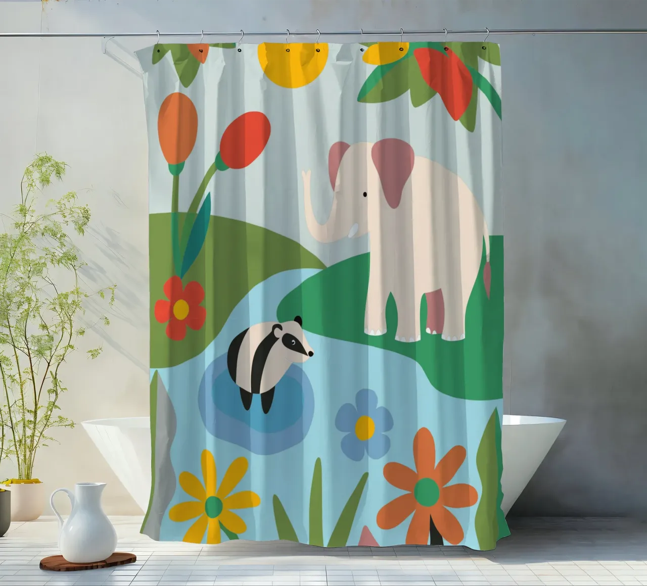 Elephant in the Forest shower curtain by CUTE ANIMALS