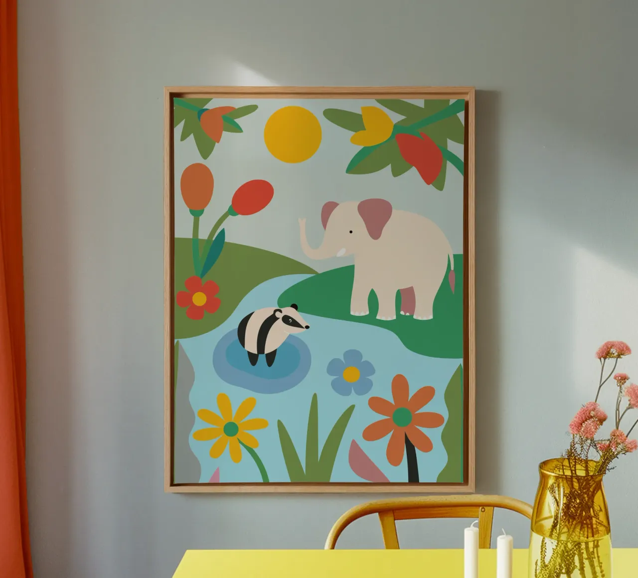 Elephant in the Forest canvas with Floater frame by CUTE ANIMALS