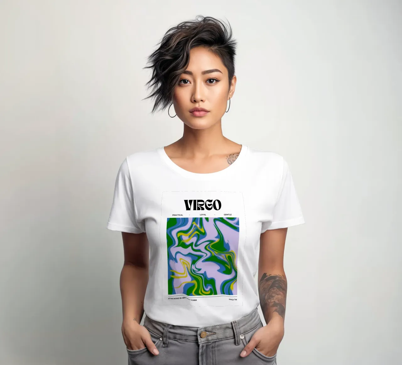 Maagd Abstract - Rustige Psychedelische Dierenriem Print dames t-shirt getailleerd van NorwesClub