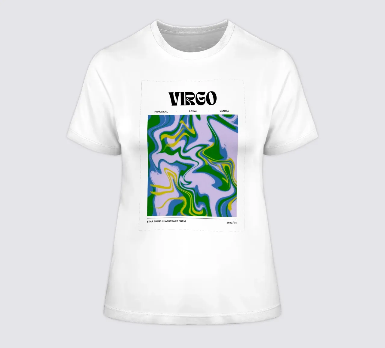 Maagd Abstract - Rustige Psychedelische Dierenriem Print dames t-shirt getailleerd van NorwesClub