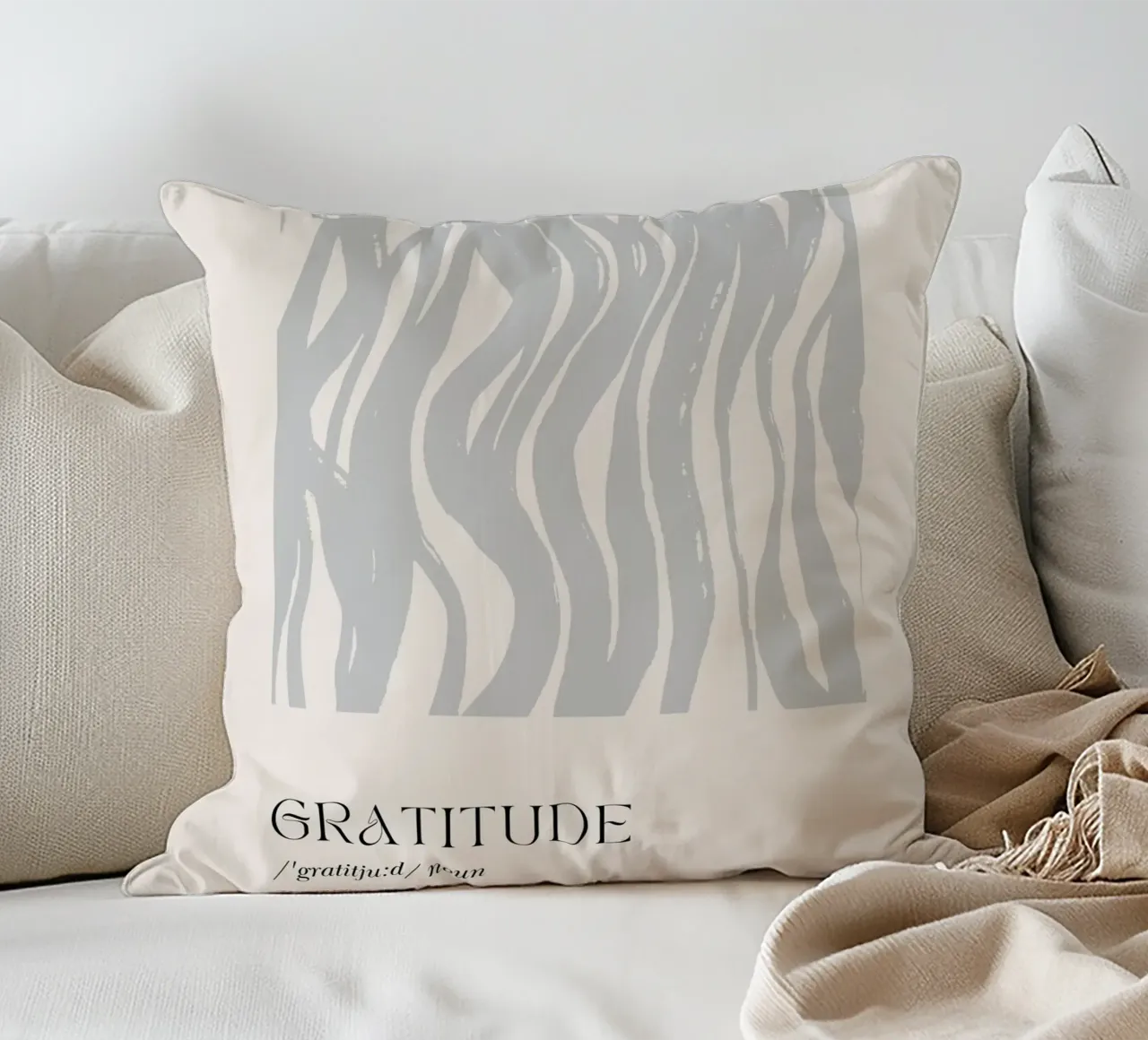 GRATITUDE Abstract - Subtle Wave Definition Print decorative cushion by NorwesClub